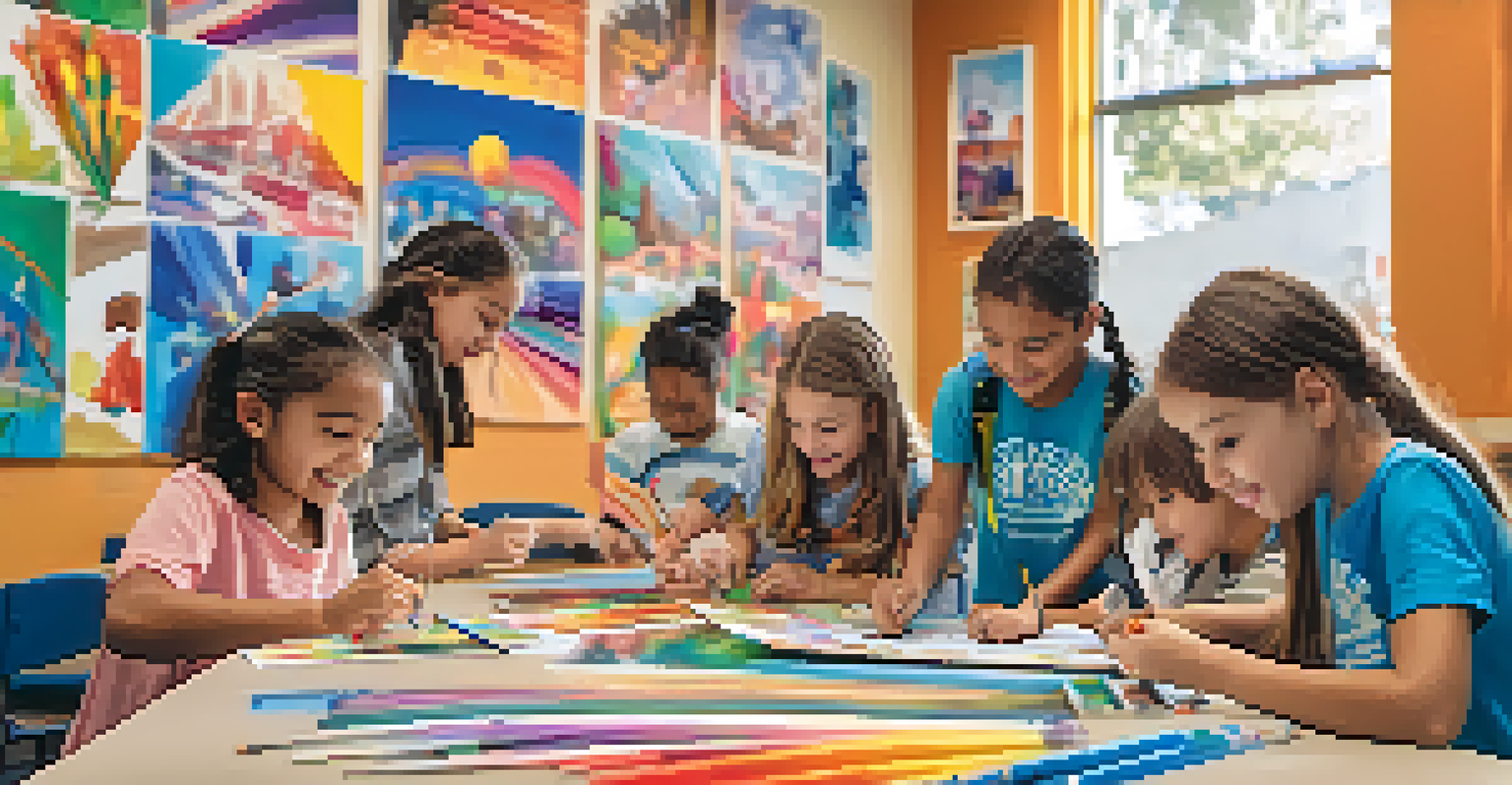 Children engaging in a creative art project at the Boys & Girls Club, surrounded by colorful materials and artwork.