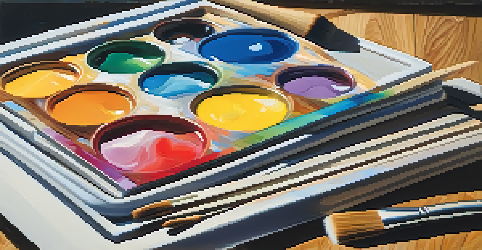 An artist's palette with vibrant colors and brushes, depicting the Carlsbad Lights on a canvas in soft natural light.