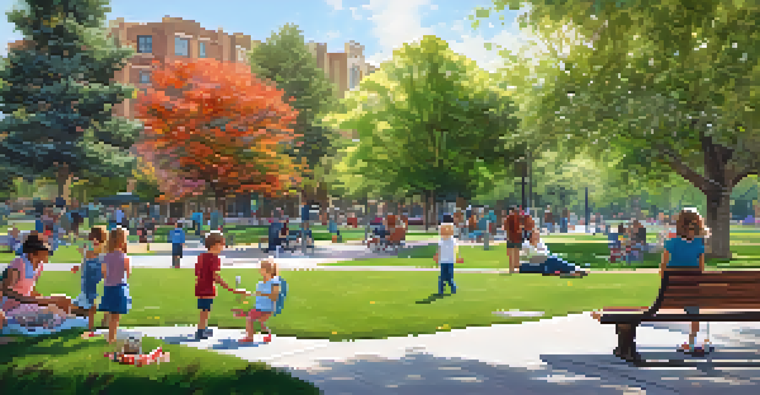 Children playing in Poinsettia Park Loop, with families enjoying a picnic and a paved trail in the background.