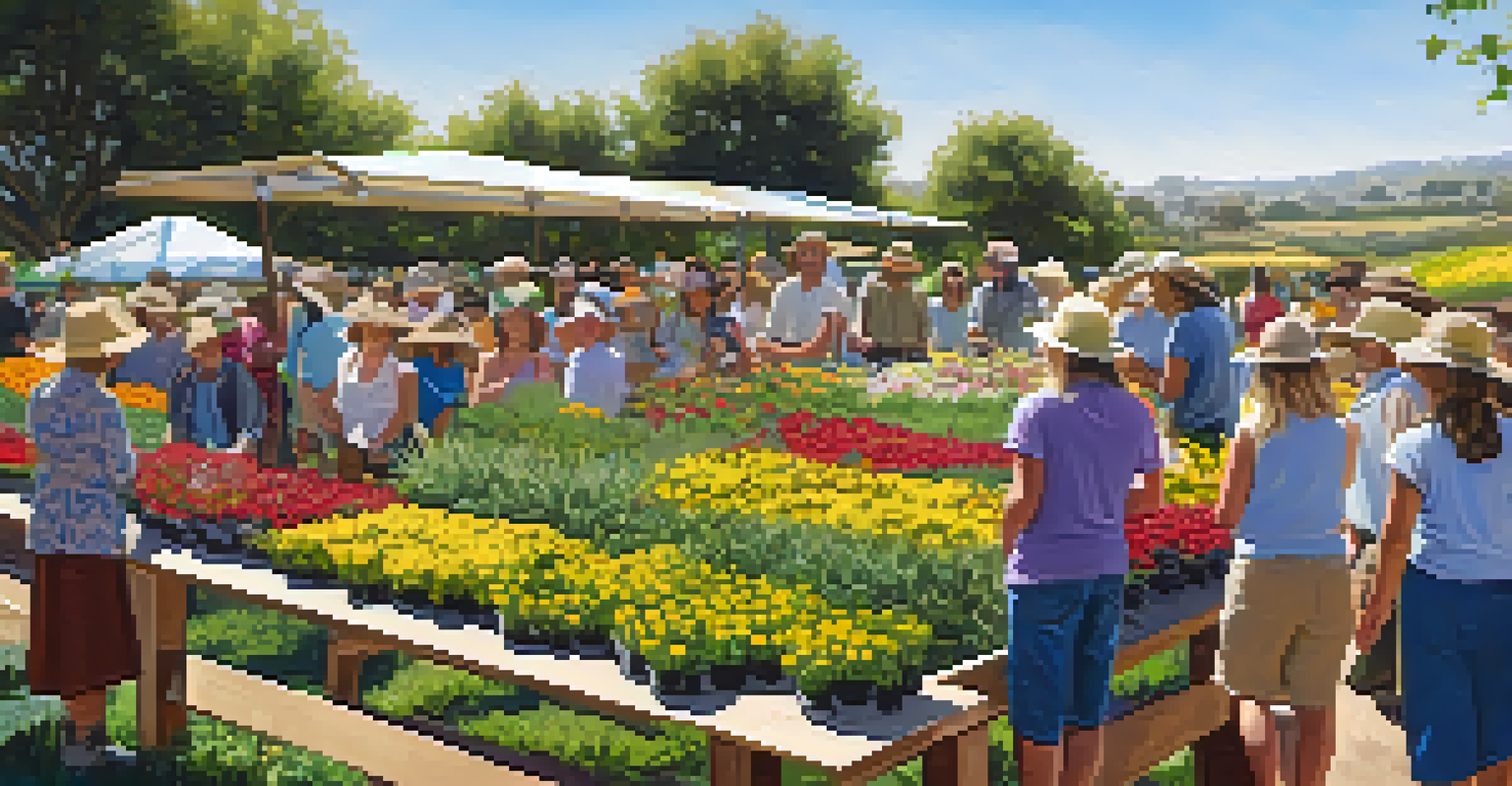 A guided tour group at the Carlsbad Flower Fields, learning about sustainable farming practices amidst blooming flowers and educational signage.