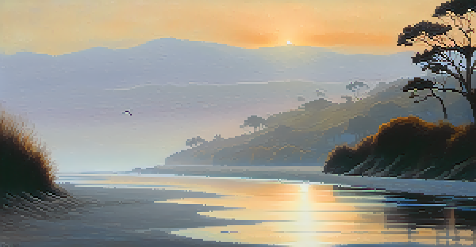 A calm autumn morning with fog and a sunrise over the ocean in Carlsbad.