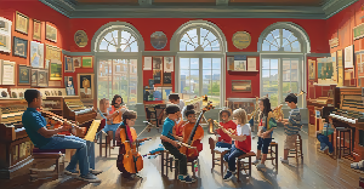Children interacting with musical instruments at the Museum of Making Music, filled with colorful displays.
