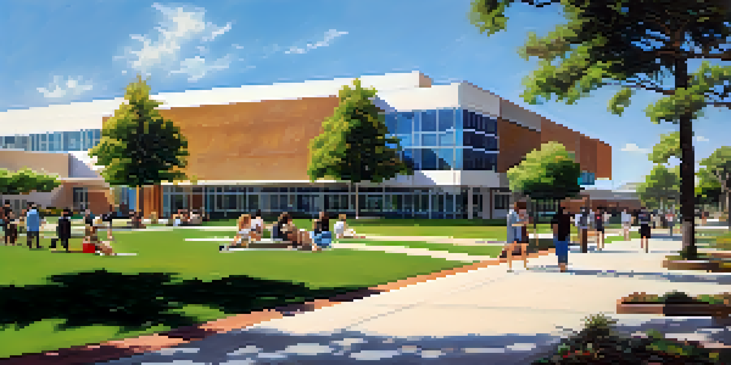 A sunny day at Carlsbad Community College with students of diverse backgrounds engaged in various activities on campus.