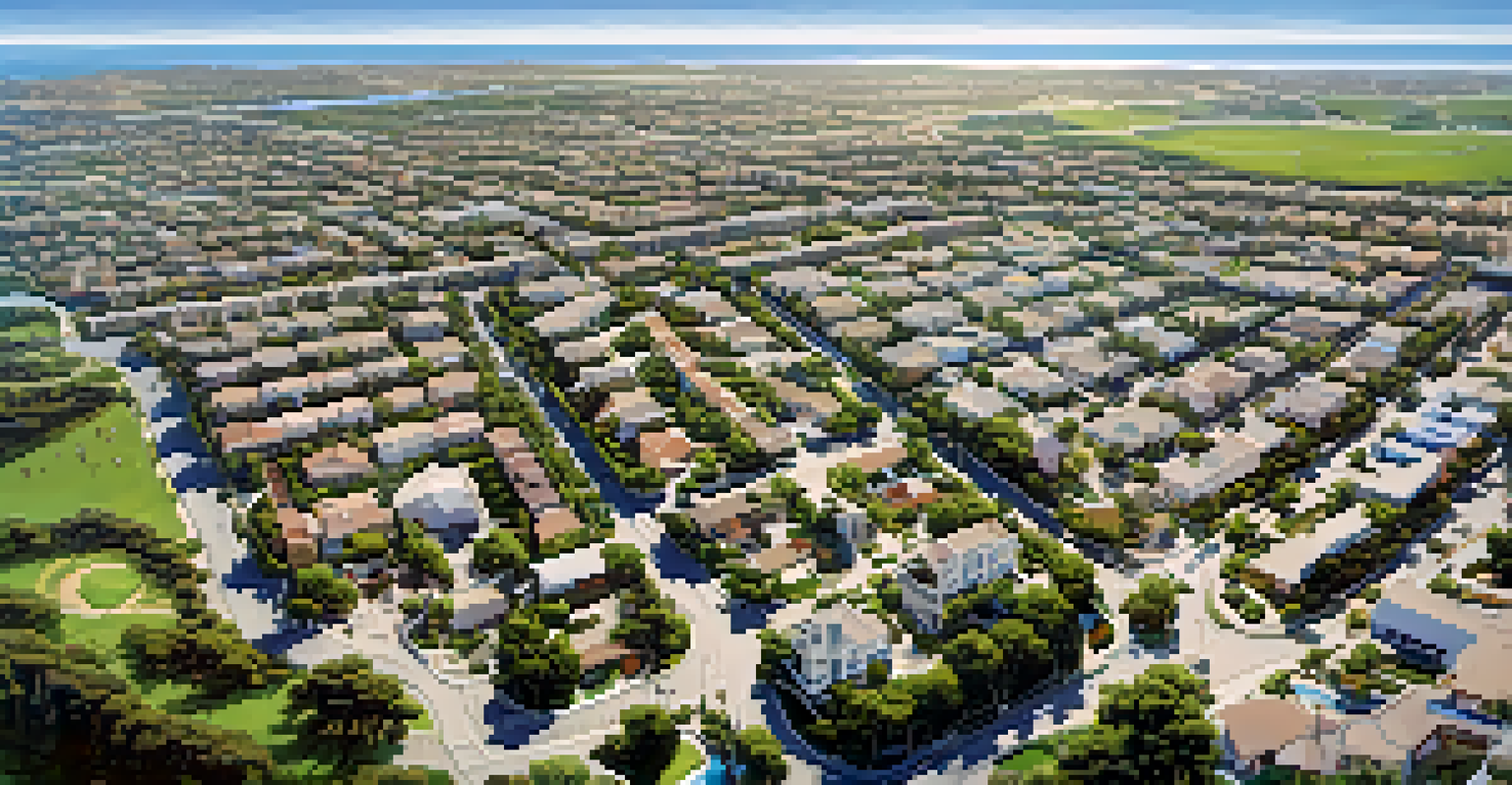 An aerial view of Carlsbad showing urban development alongside natural landscapes, with the ocean in the background.