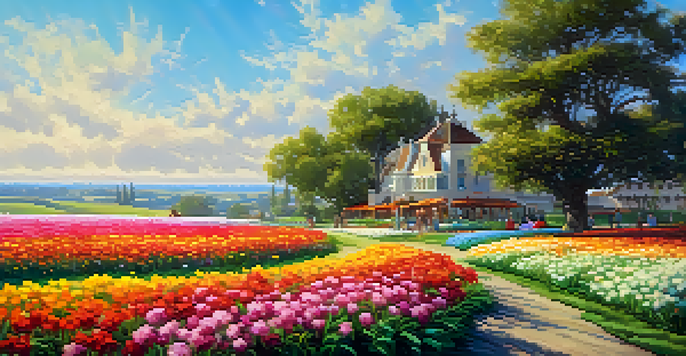 A family enjoying a picnic surrounded by vibrant flowers in the Carlsbad Flower Fields under a clear blue sky.