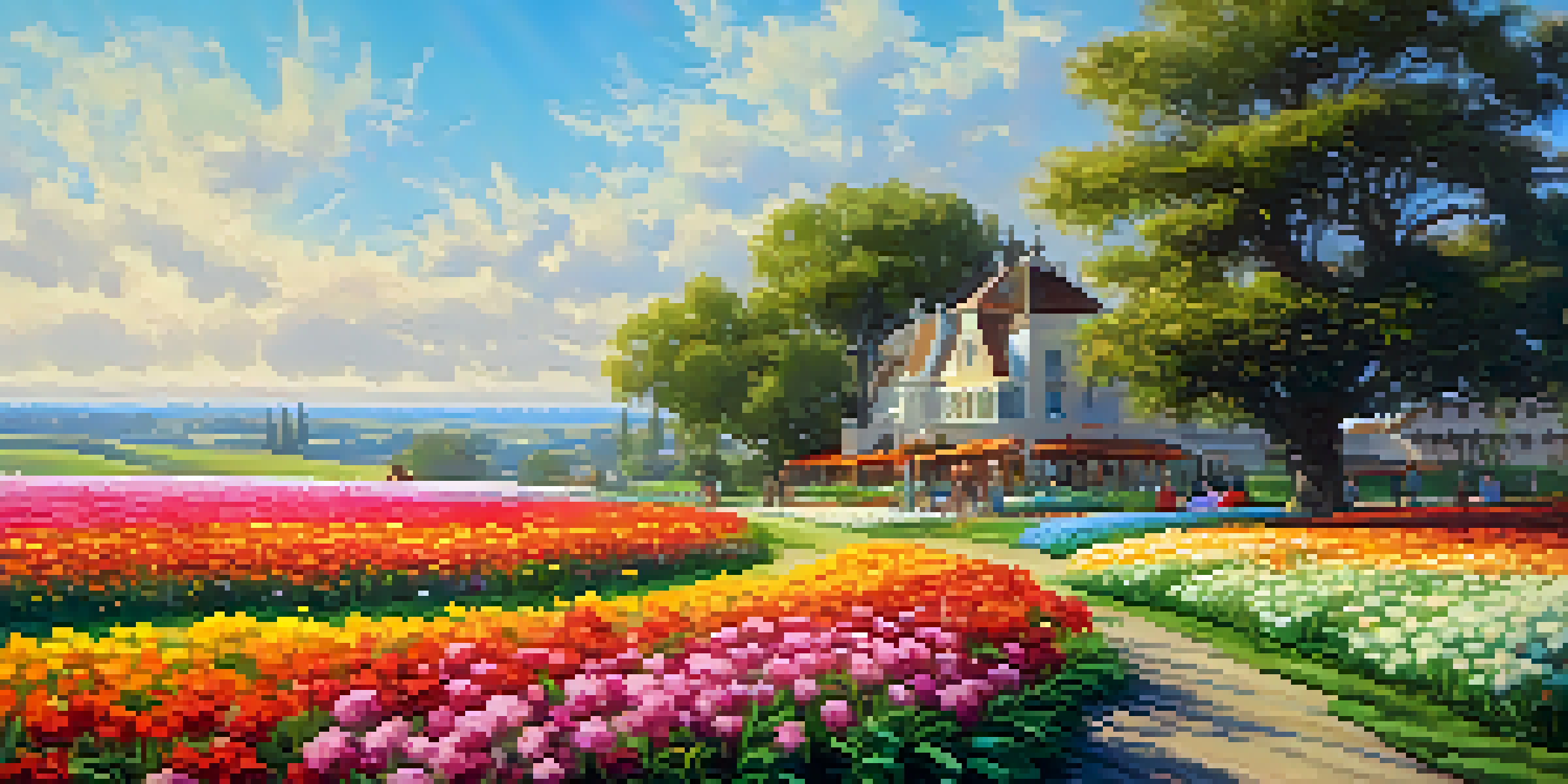 A family enjoying a picnic surrounded by vibrant flowers in the Carlsbad Flower Fields under a clear blue sky.