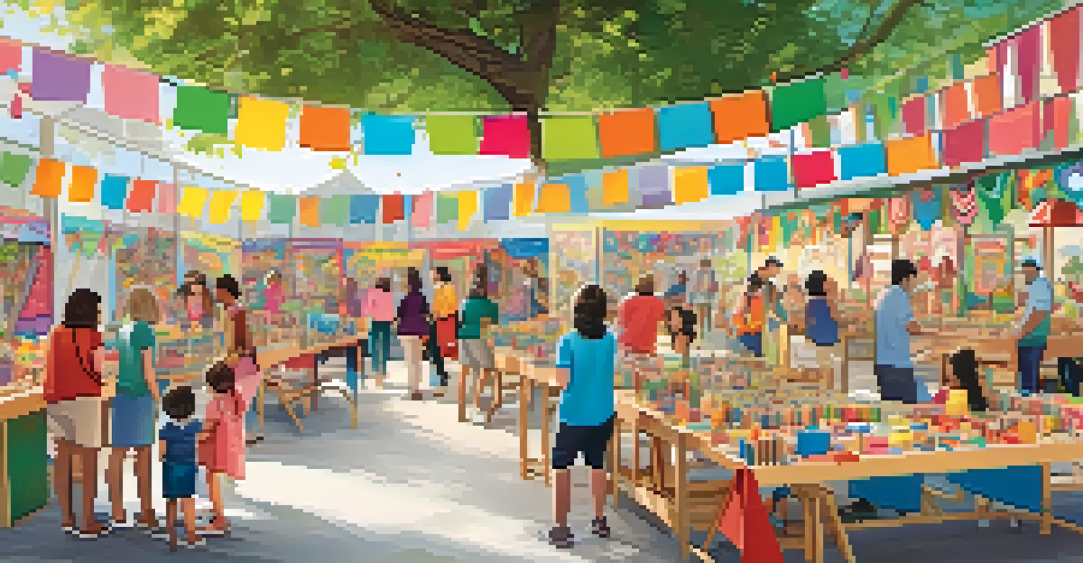 Kids participating in hands-on crafts at a family-friendly craft fair, surrounded by colorful decorations.
