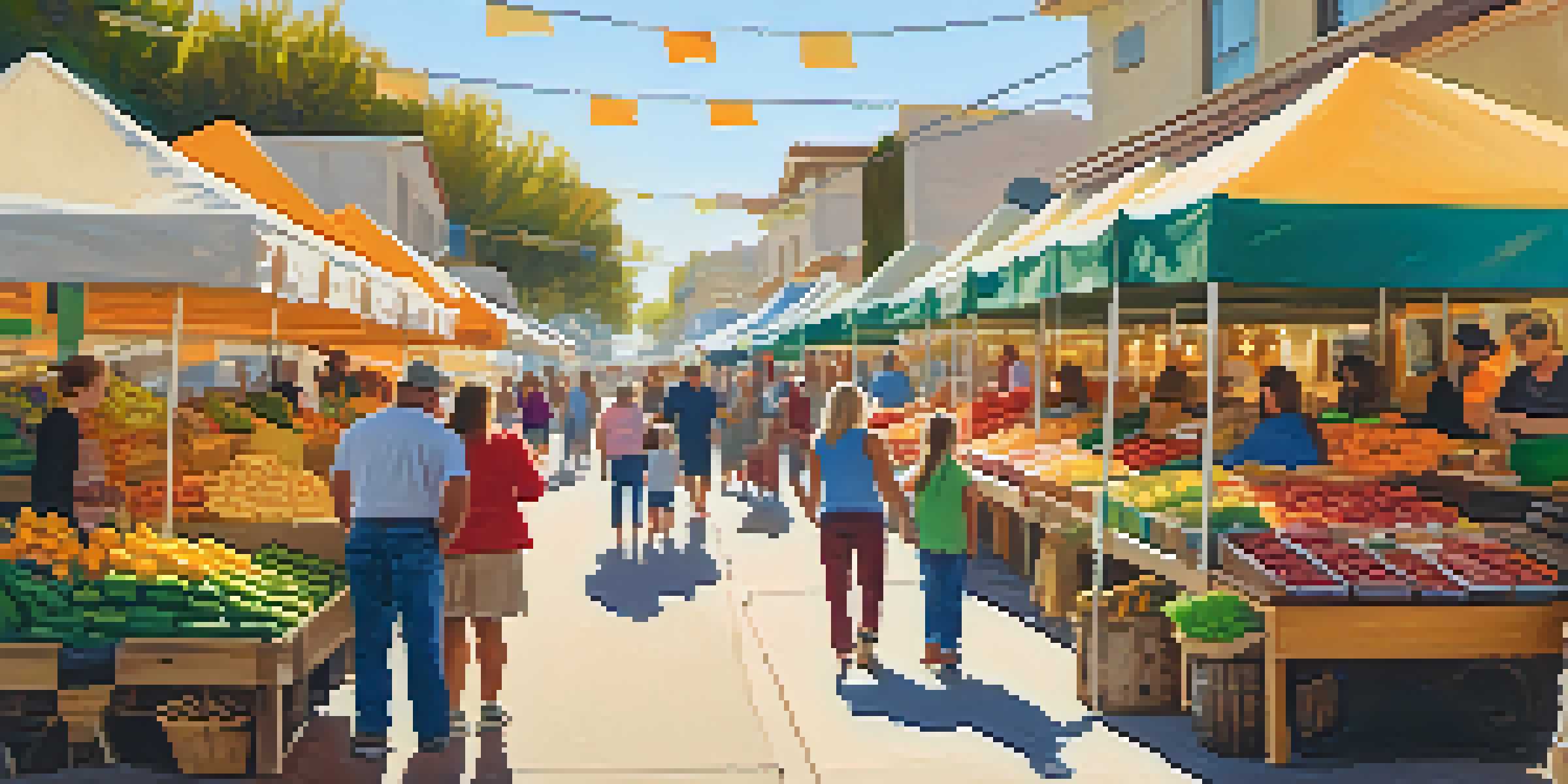A busy outdoor market in Carlsbad with families enjoying activities, colorful stalls, and children participating in face painting.