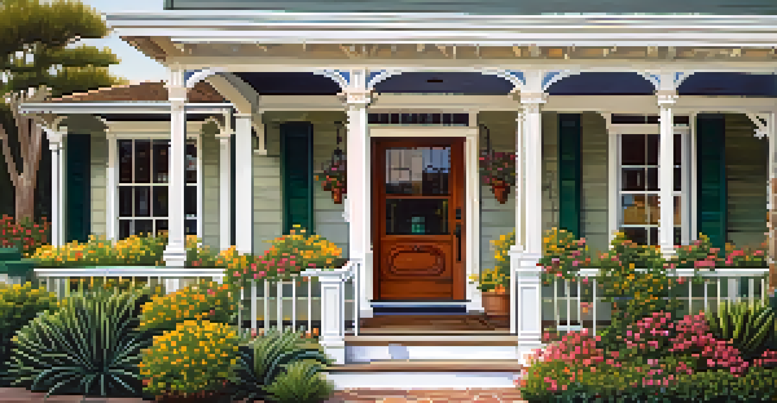 A detailed view of a restored historic home in Carlsbad, highlighting its architectural features and surrounding garden.