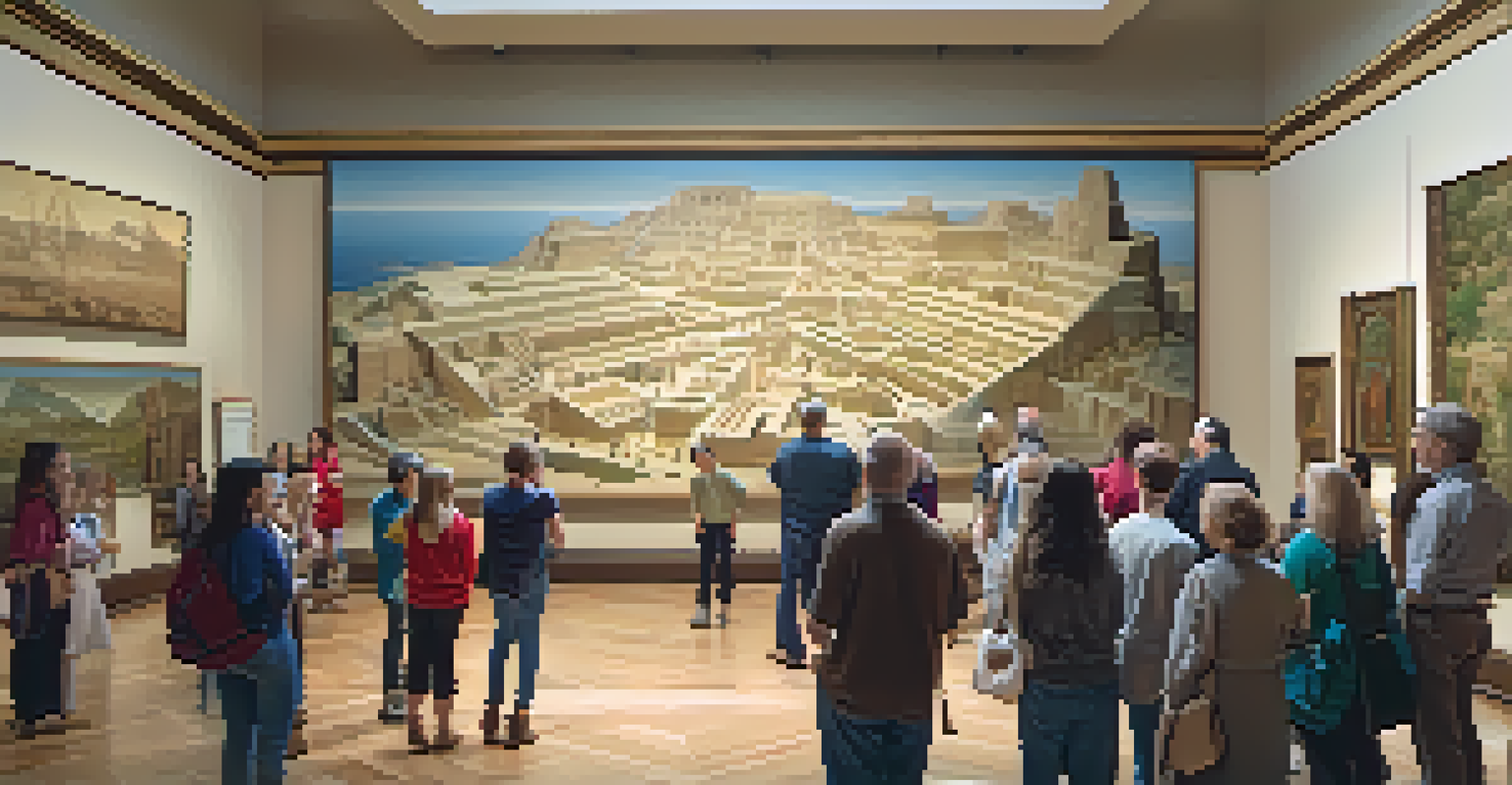 A museum guide explaining exhibits to families during a guided tour.