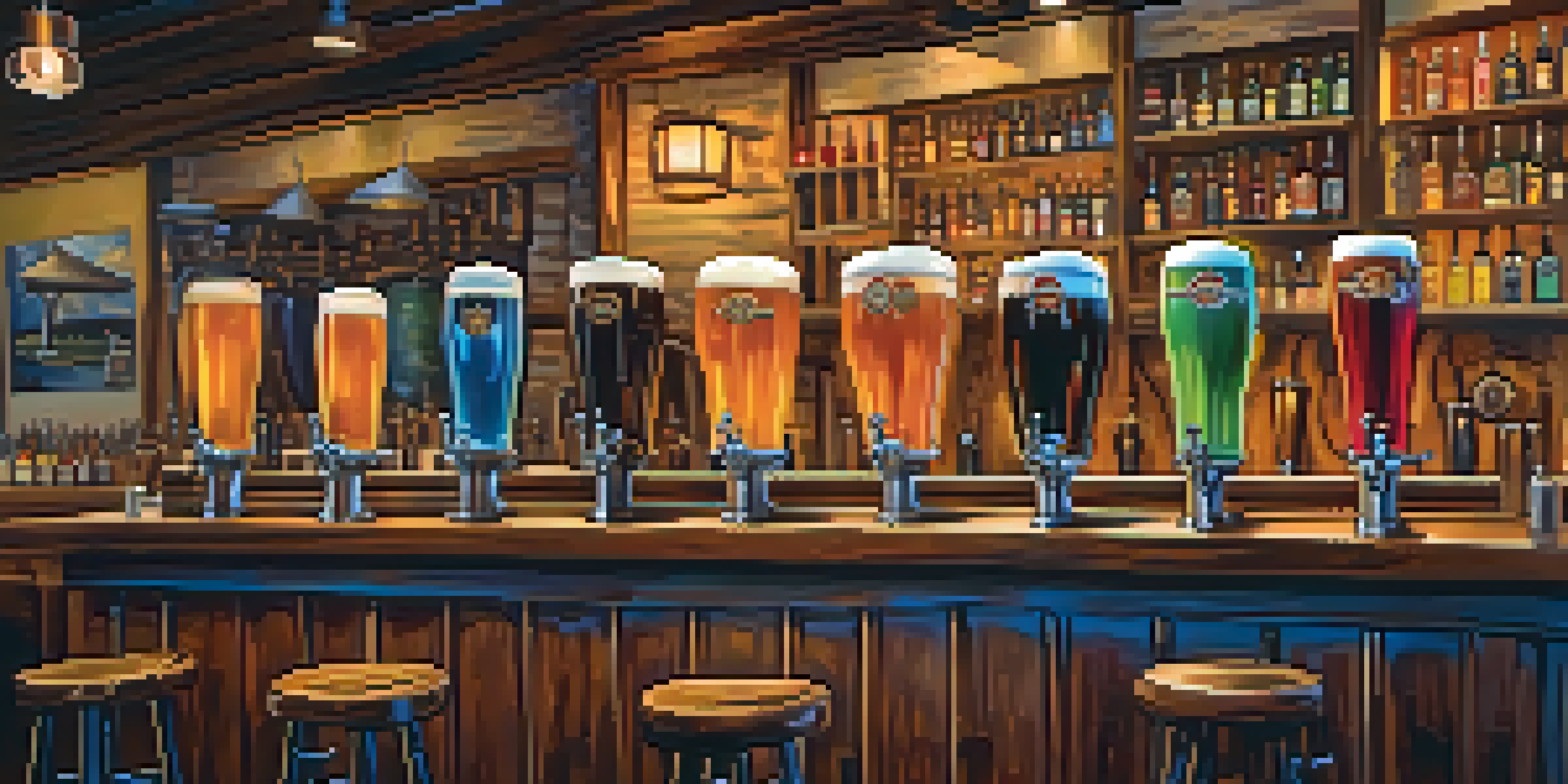 A lively brewery scene in Carlsbad with colorful beer taps and patrons enjoying drinks.