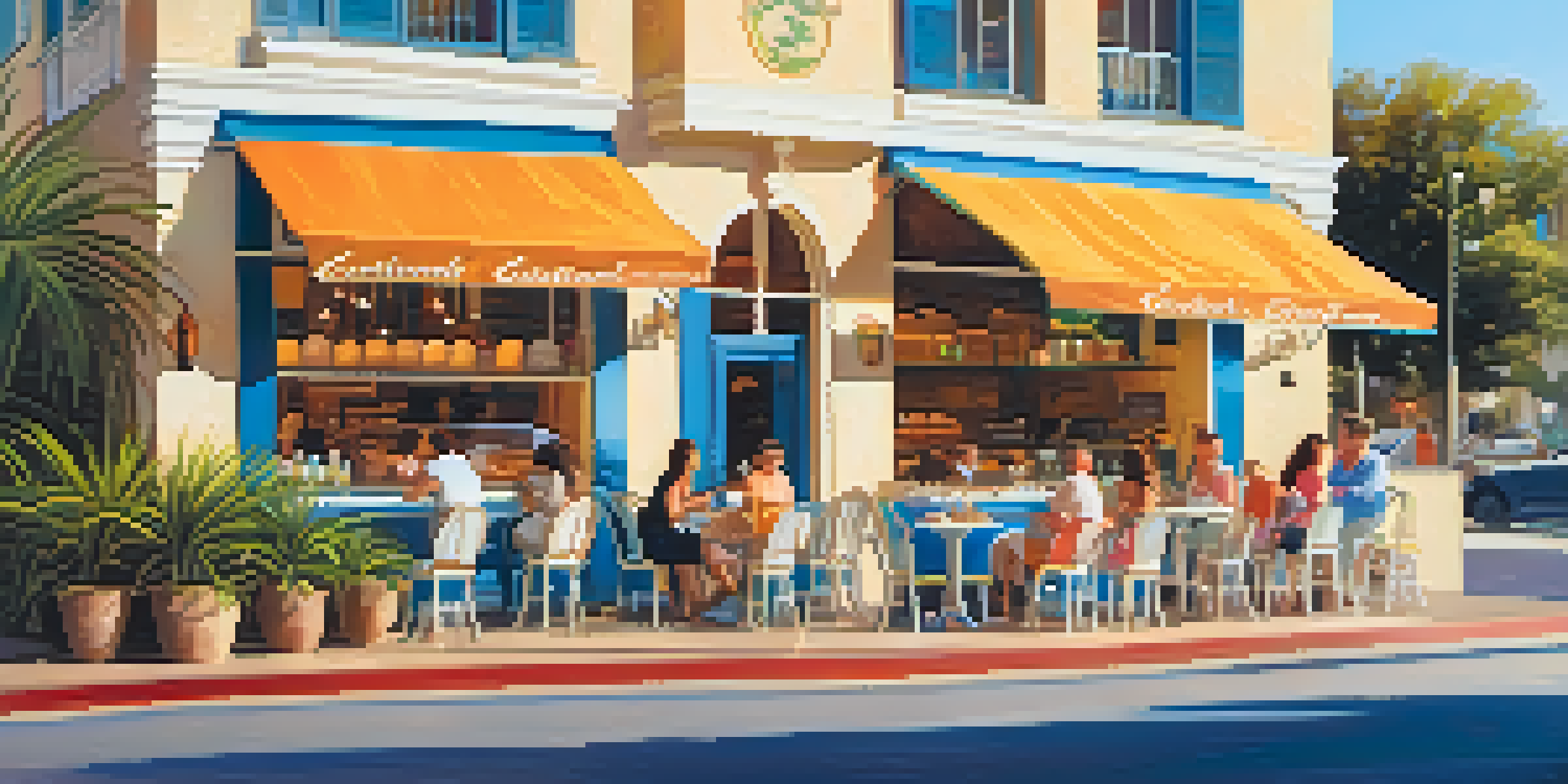 A lively dessert cafe in Carlsbad Village with people enjoying pastries and colorful decorations.