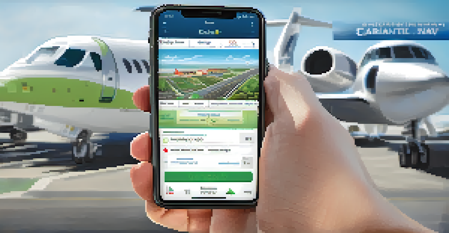 A smartphone showing a shuttle booking app with Carlsbad Airport in the background.