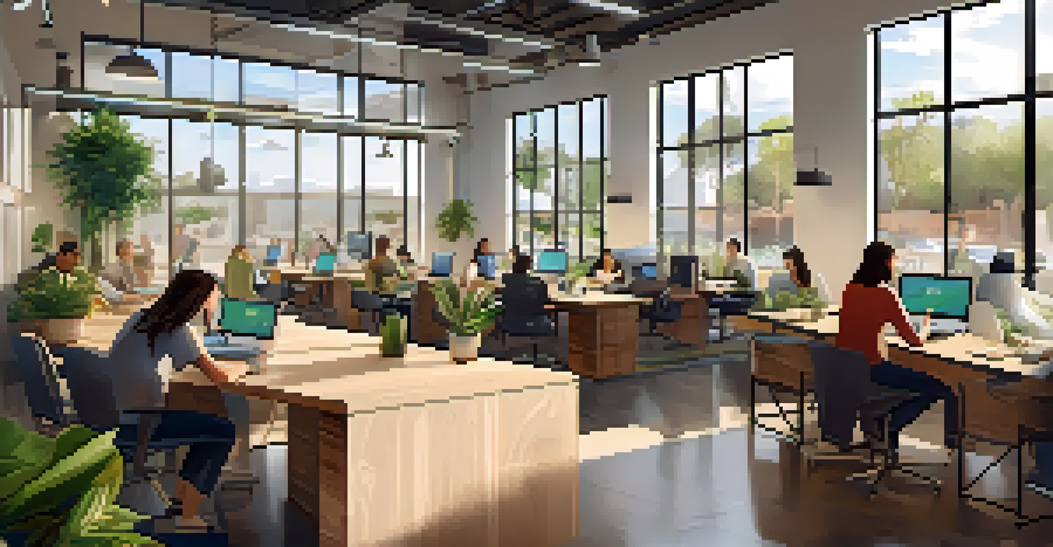 A bright and modern co-working space in Carlsbad with young professionals collaborating on a project.