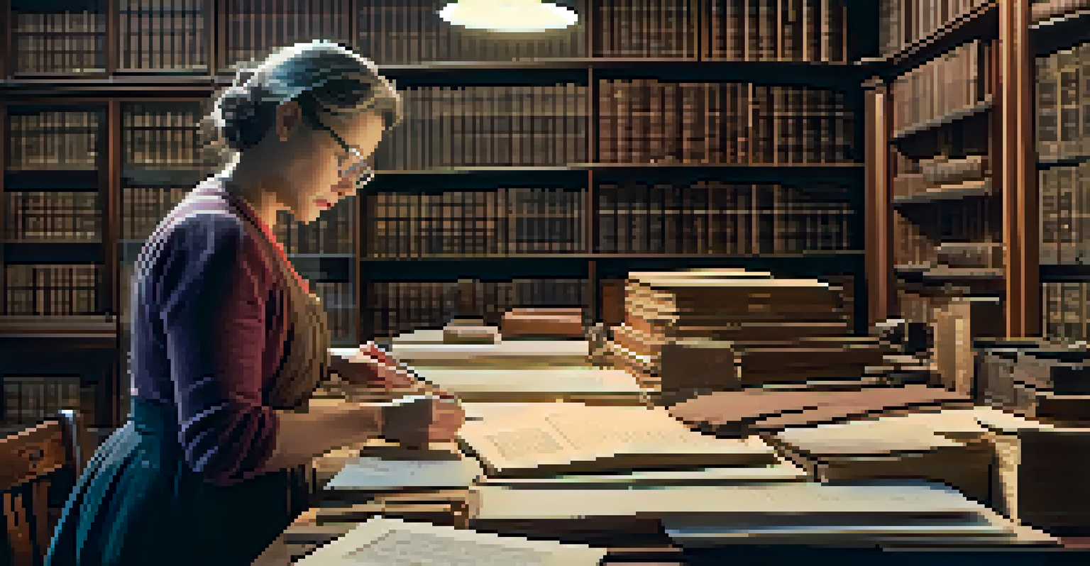 A volunteer restoring an old document in a cozy archive room filled with historical books and artifacts, with warm lighting highlighting the intricate details.