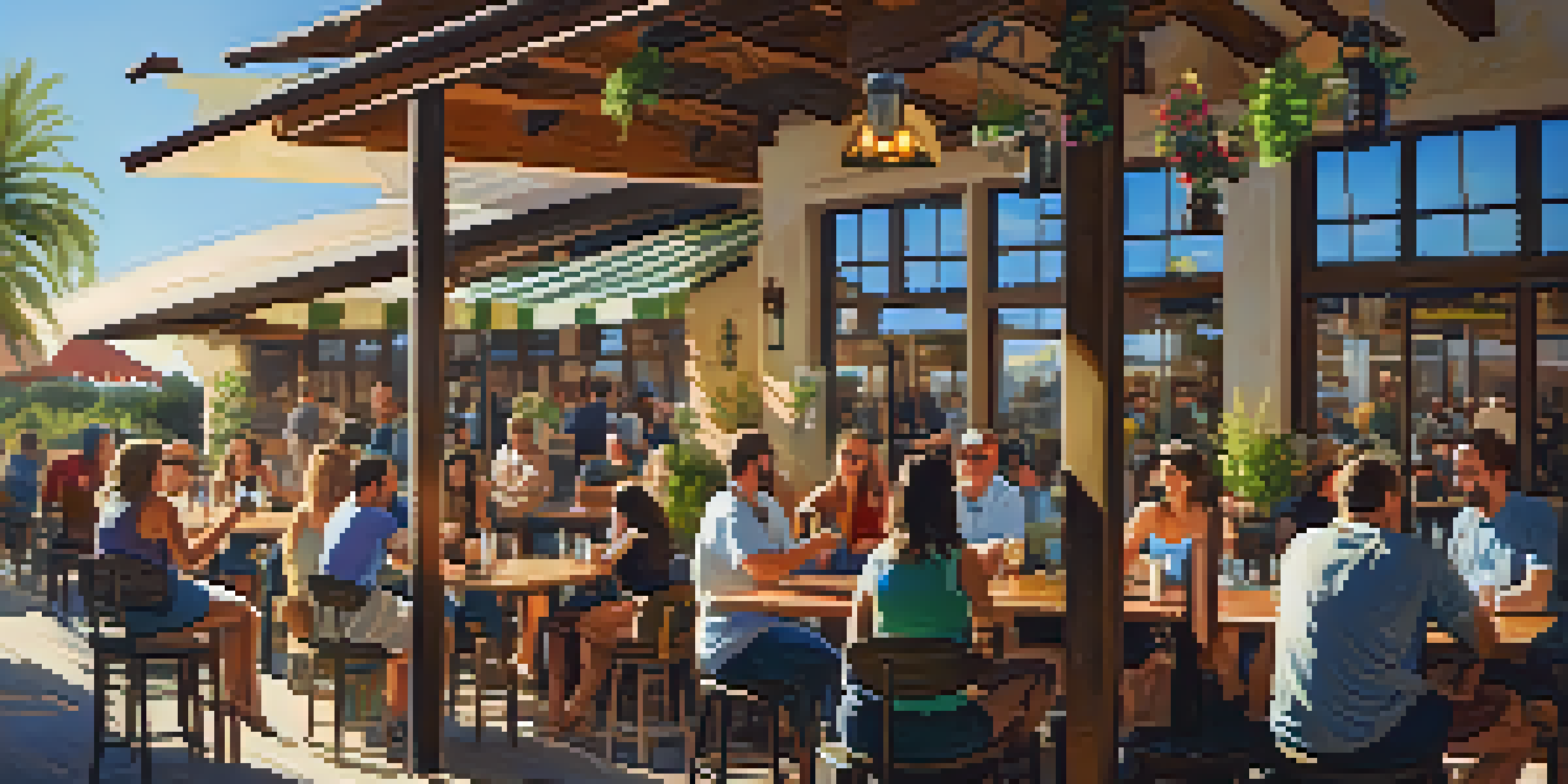 A lively outdoor brewery scene with people enjoying craft beers on a sunny day.