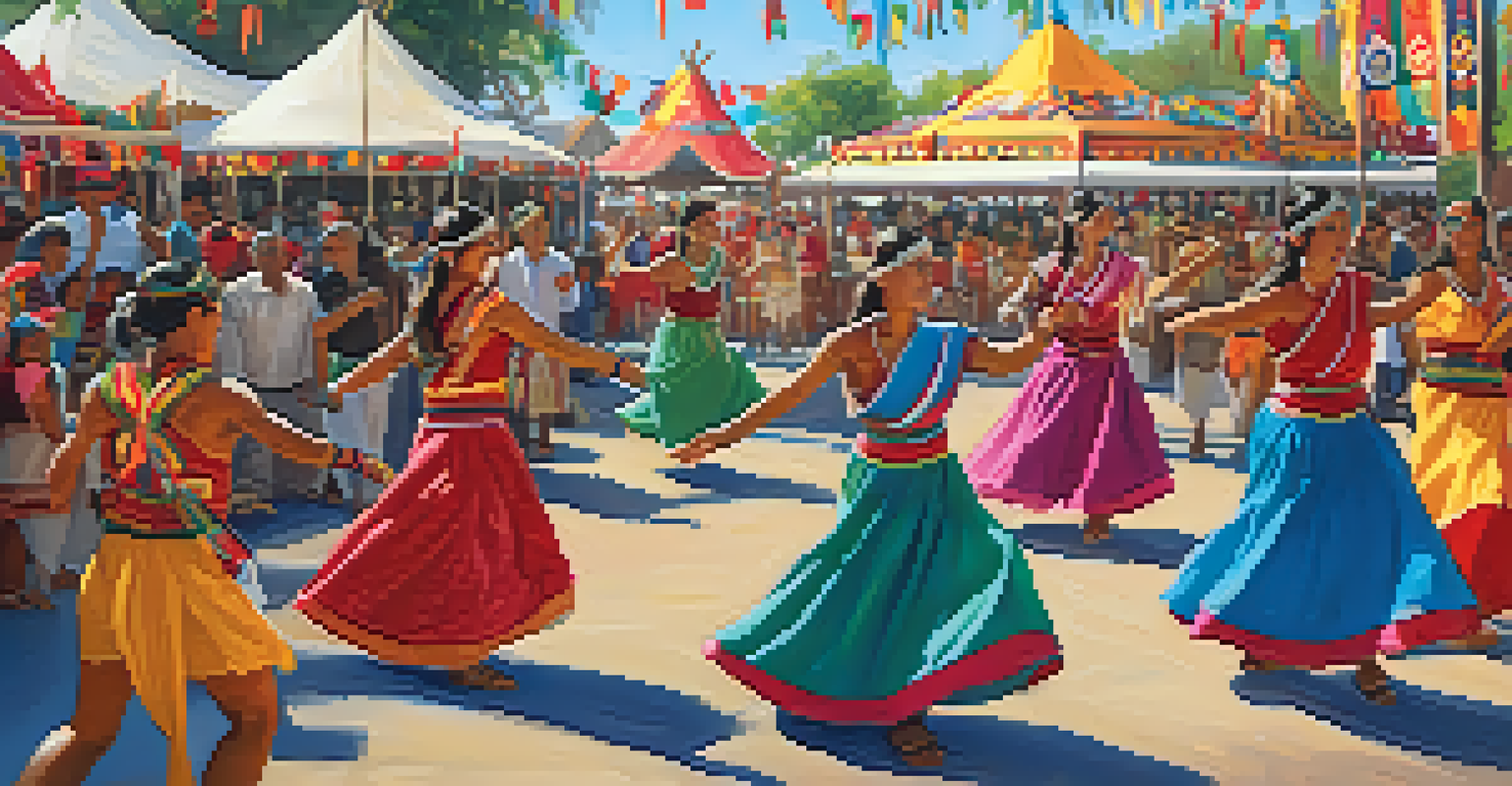 A lively cultural festival in Carlsbad with dancers in traditional attire and an engaged audience, showcasing Indigenous heritage.