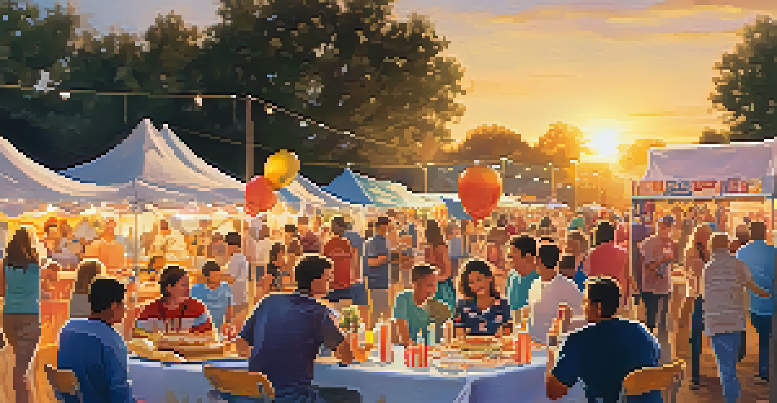 A community celebration for baseball with families enjoying food and games, and a trophy presentation in a festive atmosphere.