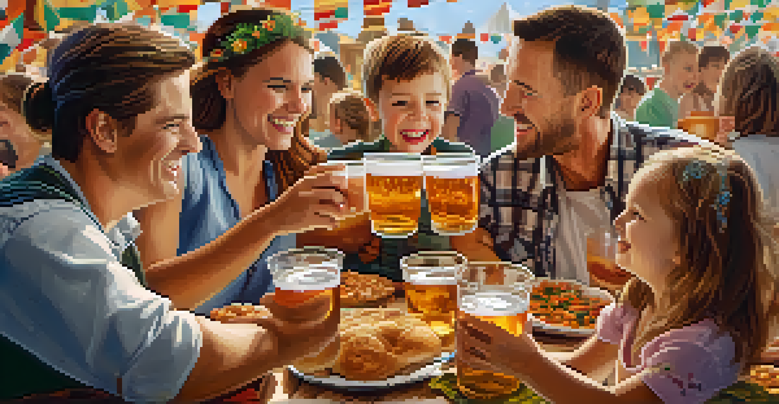 A family enjoying Oktoberfest with children face painting and holding reusable cups.