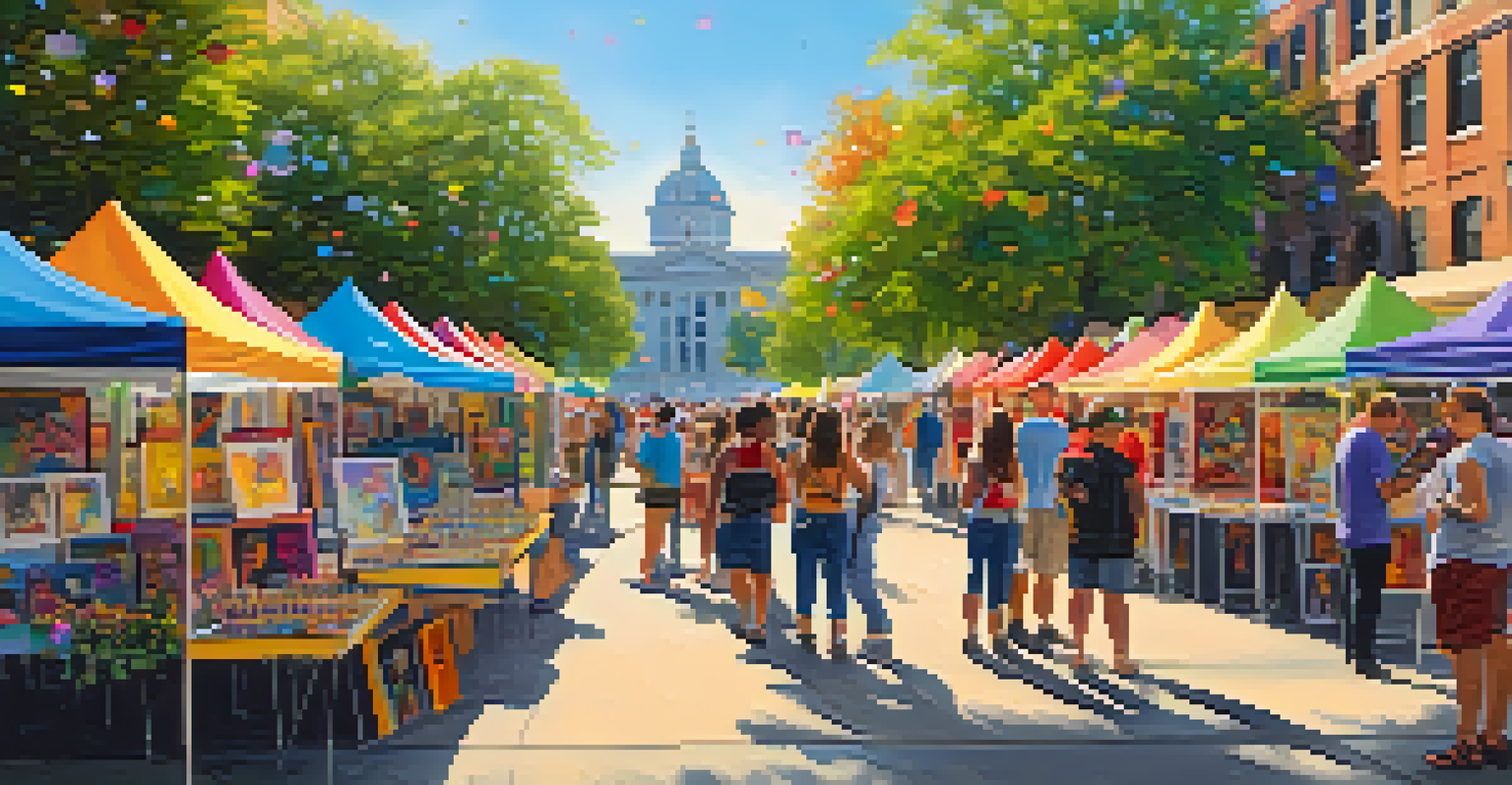Local artists displaying their colorful paintings and crafts at Carlsbad's Pride Festival.