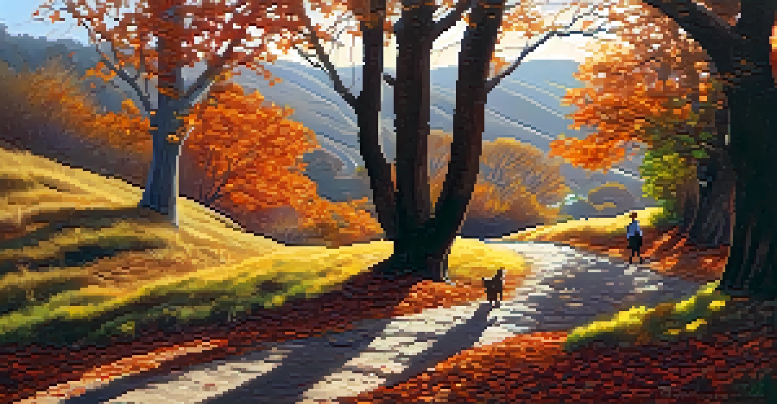 A scenic autumn hiking trail in Carlsbad, surrounded by colorful fall foliage.