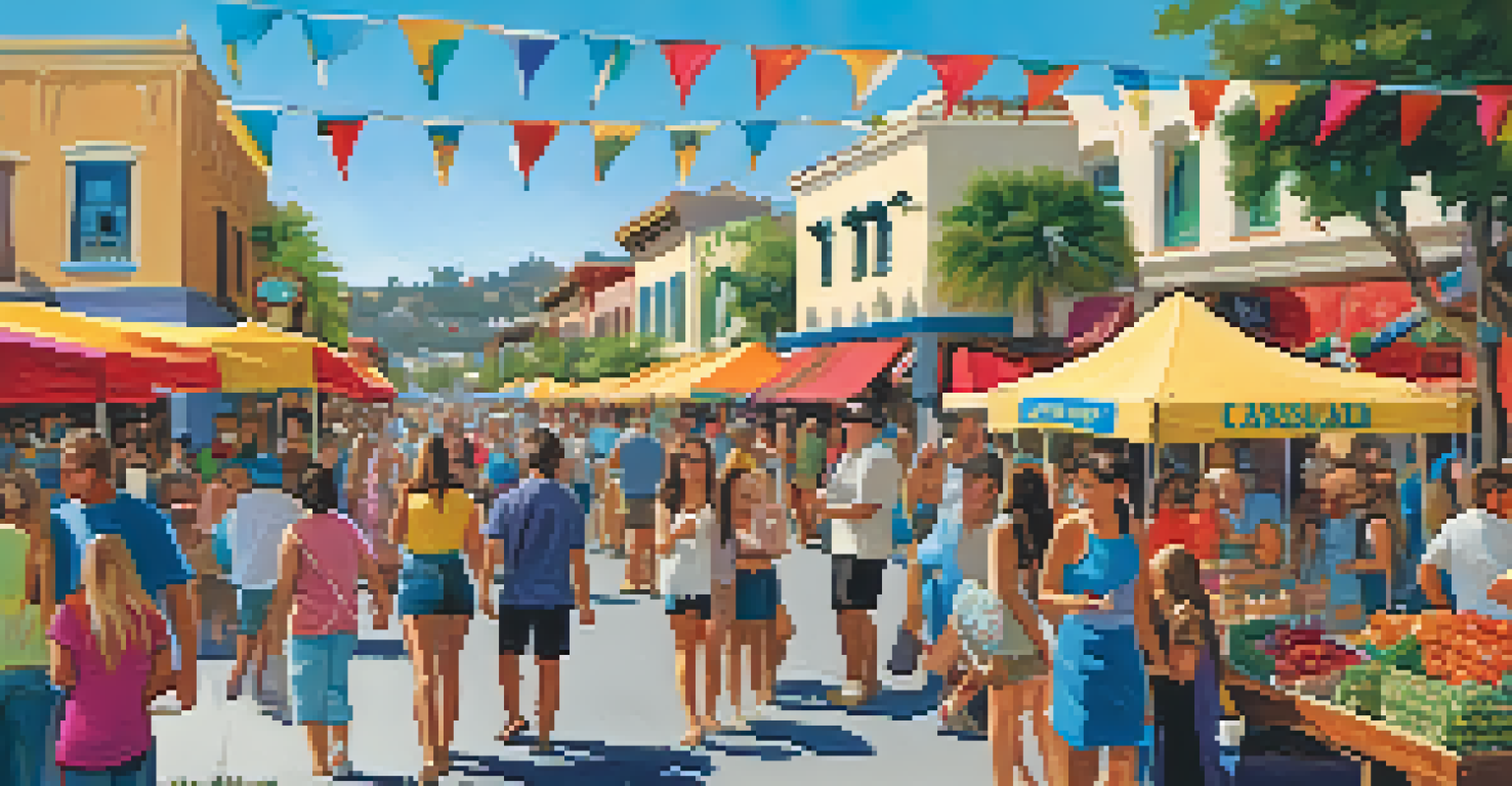 A lively community festival in Carlsbad with stalls and families celebrating, set against historic buildings.