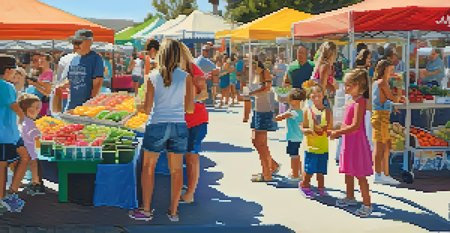 Children enjoying activities like face painting and fruit tasting at a family-friendly Farmers Market.