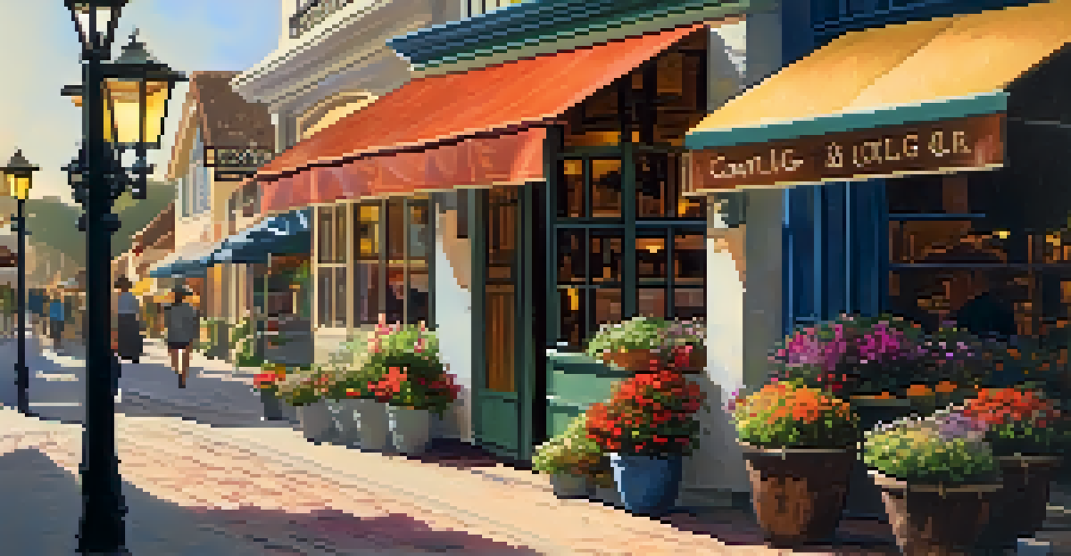 A picturesque street in Carlsbad Village with historic buildings and vibrant shops.