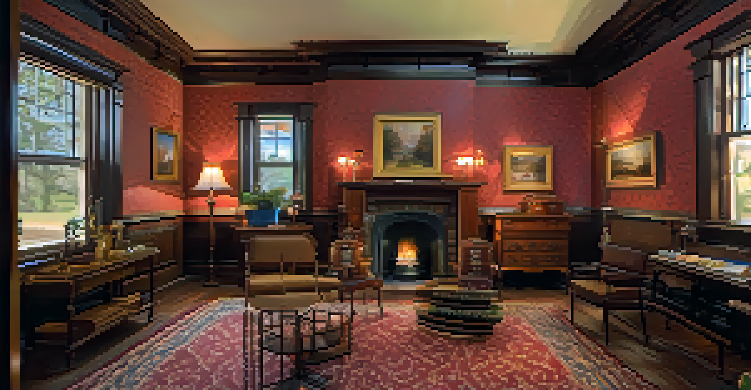 An elegant interior of a Victorian museum, furnished with period decor and warm lighting.
