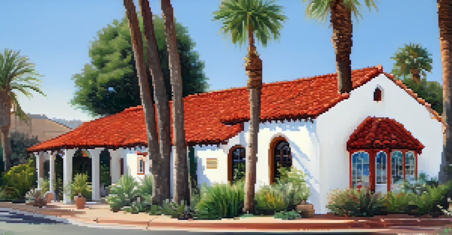 The exterior of the Carlsbad Historical Society Museum with Spanish-style architecture, surrounded by gardens and historical artifacts.