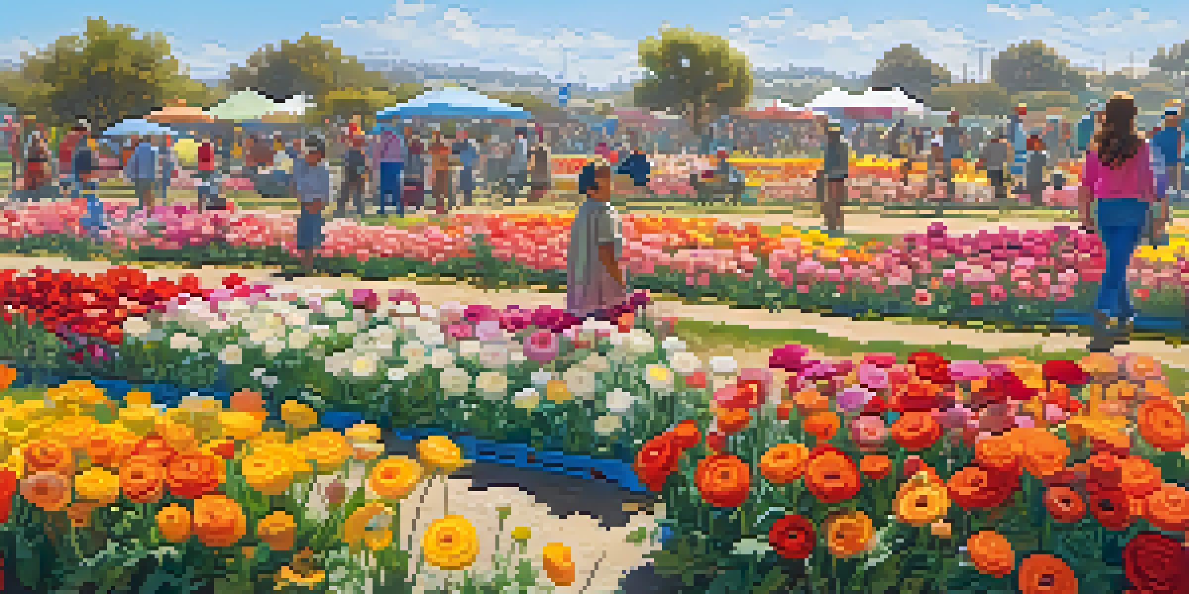 A lively spring festival with families enjoying colorful ranunculus flowers in Carlsbad.