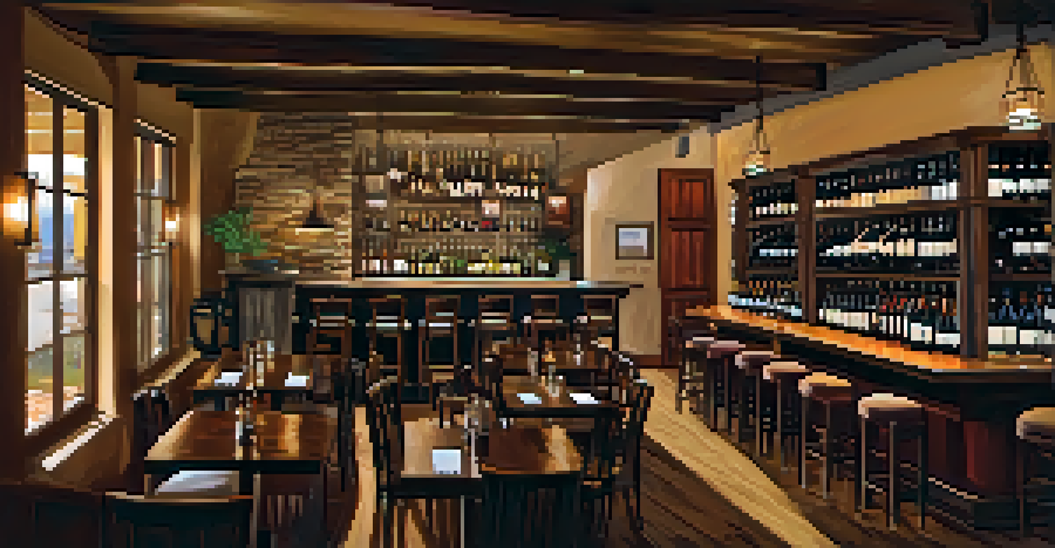 A rustic wine bar with guests tasting wine and enjoying cheese platters.