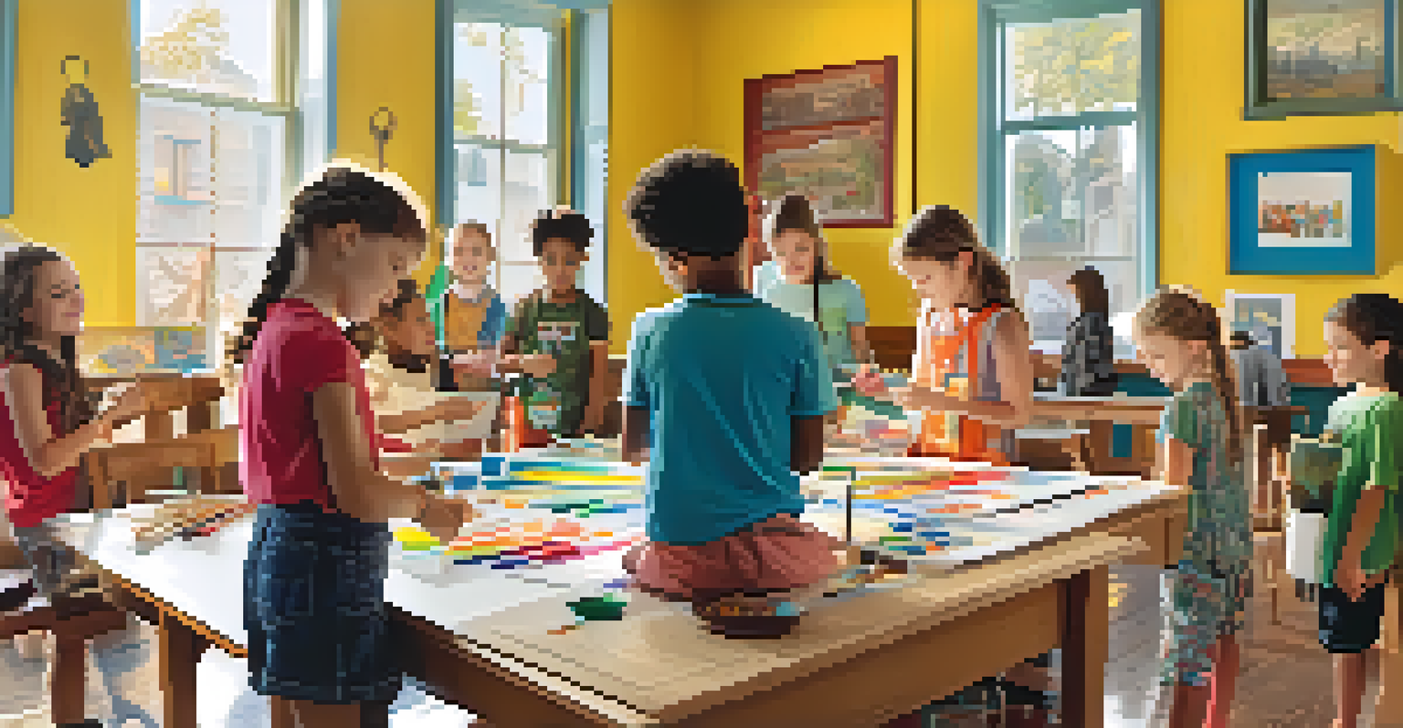 Children engaged in a craft activity at a historical museum workshop.