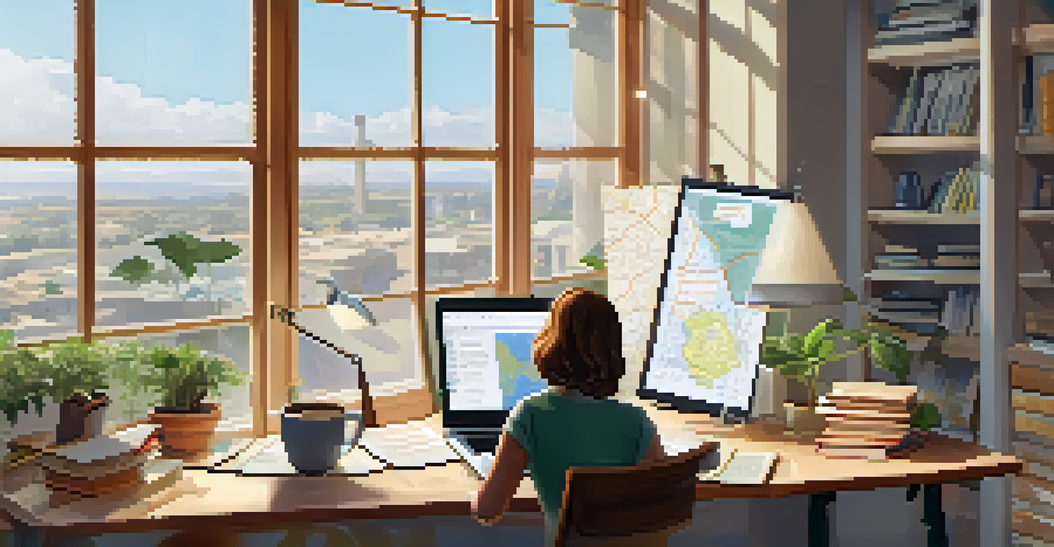 A modern workspace where a researcher is exploring an online historical database on a laptop.