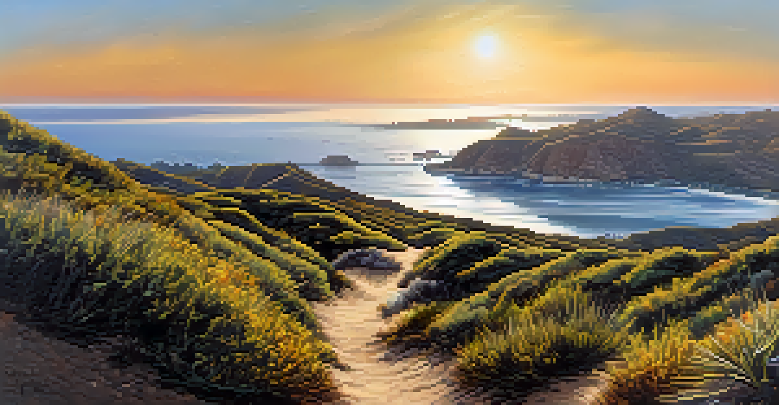 A dramatic view from the summit of the San Elijo Lagoon Trail, featuring steep inclines and expansive ocean views.