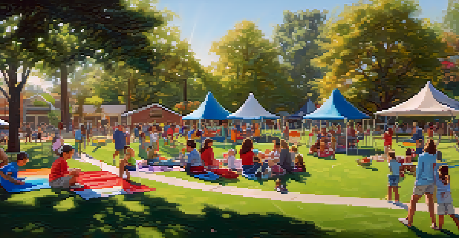 Families enjoying a sunny day at Poinsettia Park, with children playing on the playground and picnicking on the grass.