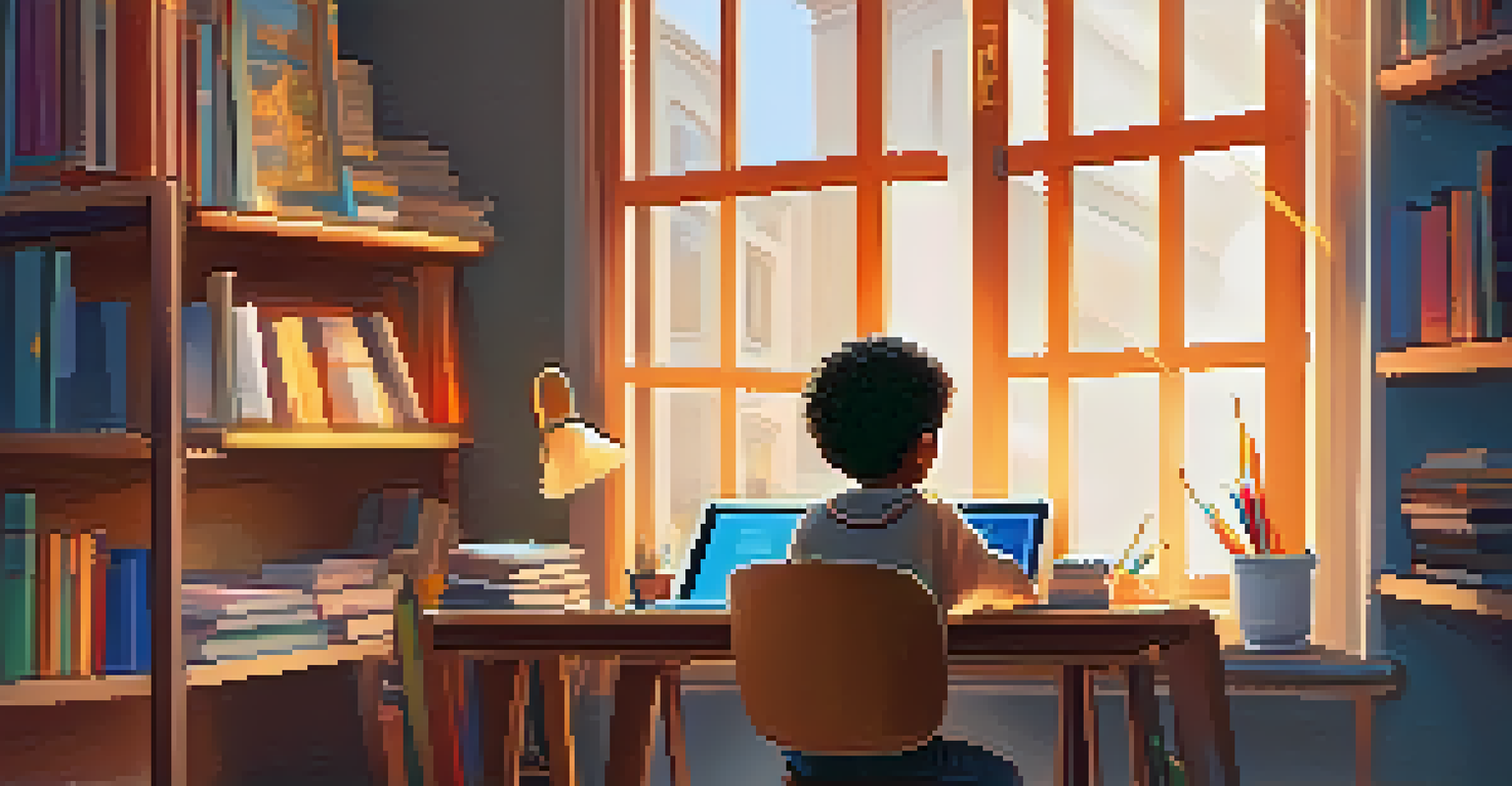 A child focused on online learning in a cozy home study environment.