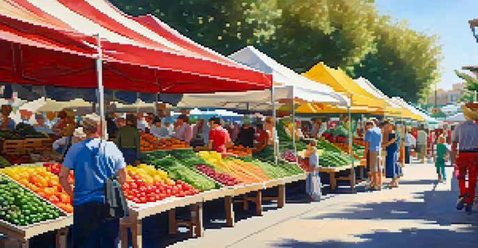 A lively farmers market in Carlsbad filled with fresh produce and people enjoying the atmosphere.