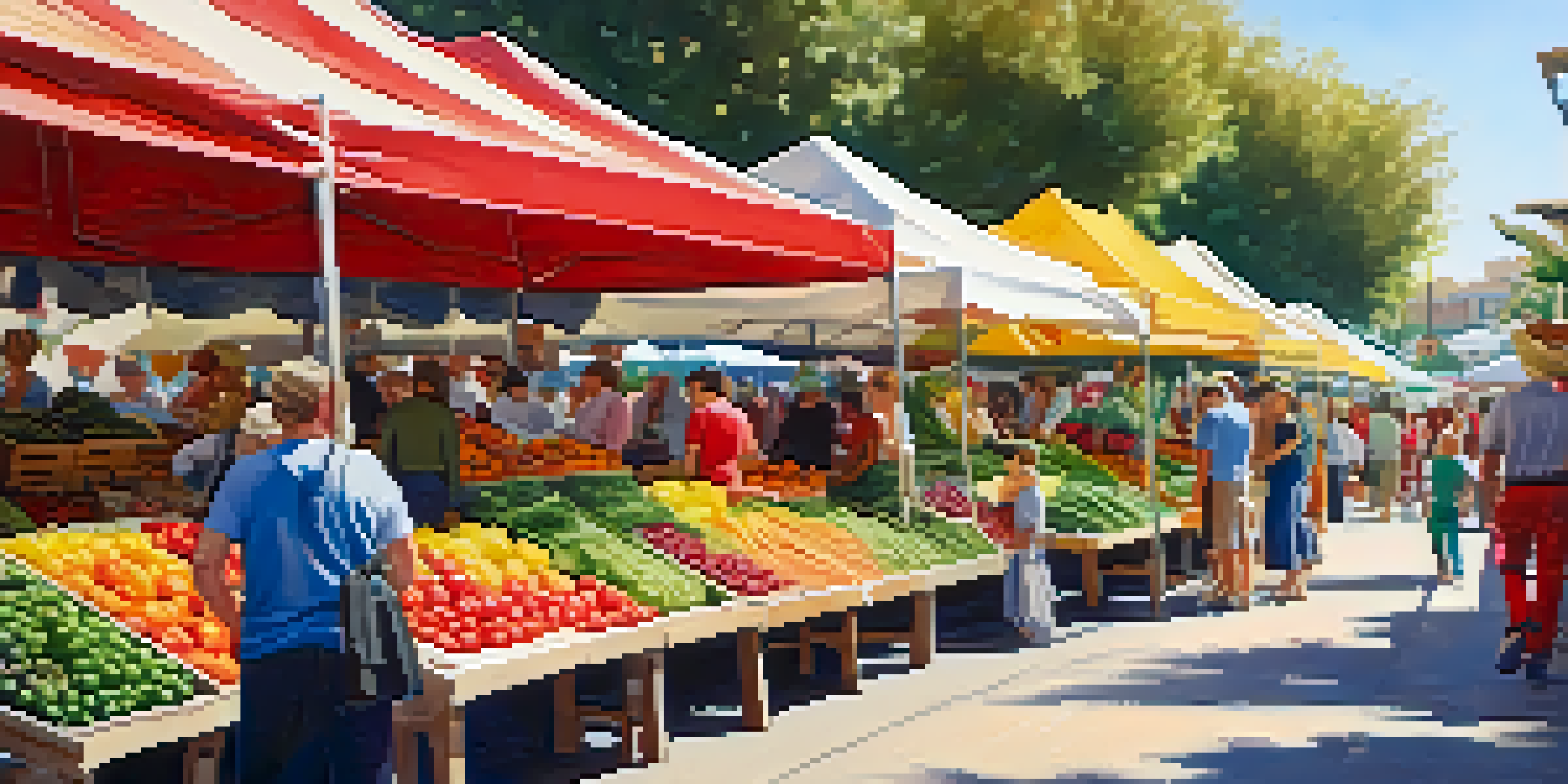 A lively farmers market in Carlsbad filled with fresh produce and people enjoying the atmosphere.