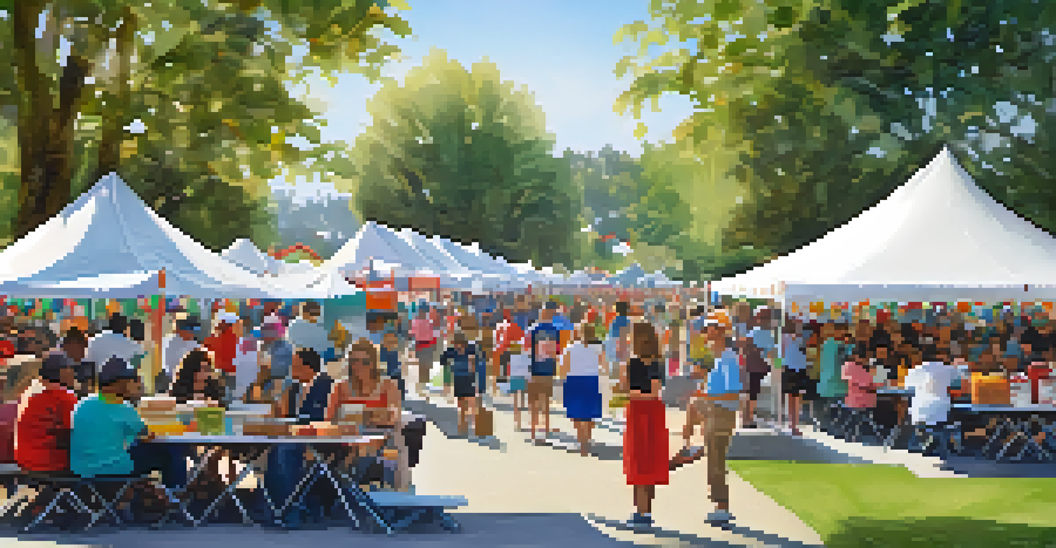 A community event at Poinsettia Park with families, vendors, and a band playing.