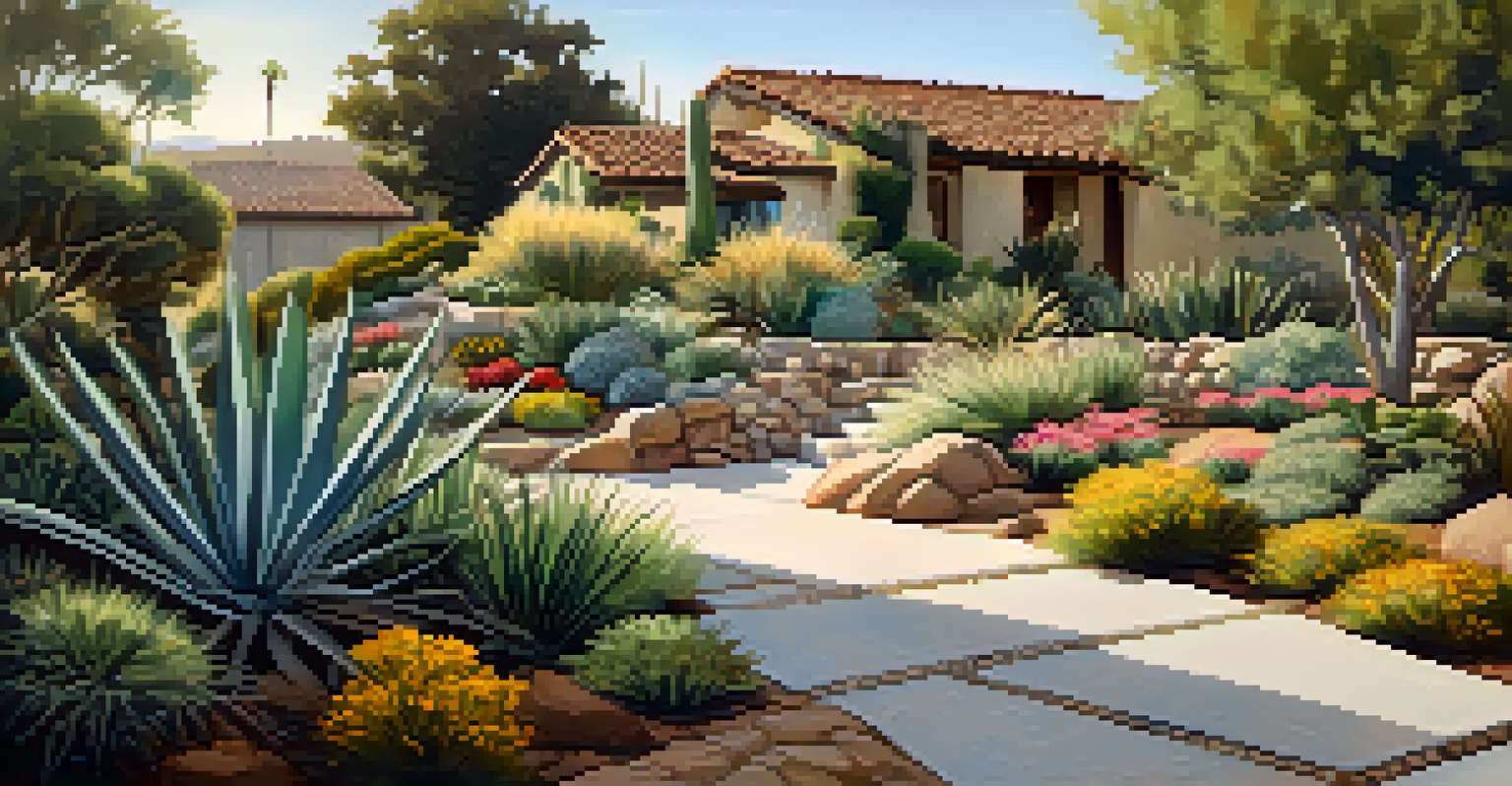 A drought-resistant landscape in Carlsbad with native plants and a well-designed garden under warm sunlight.