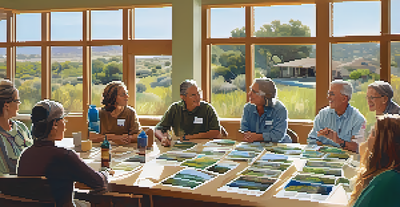 Residents attending a water conservation workshop in Carlsbad, surrounded by brochures and native plants.