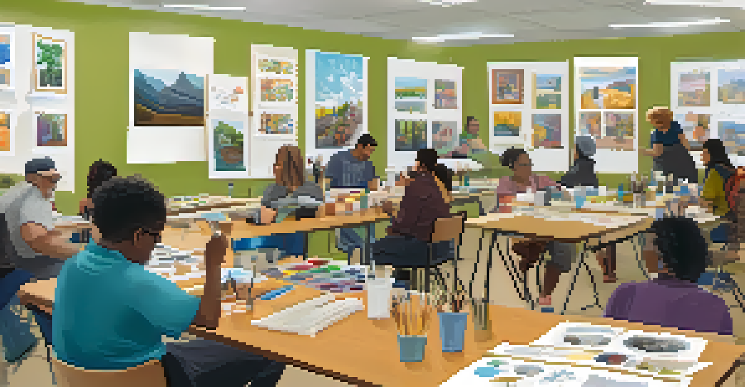 Residents participating in a community workshop with art supplies and informational materials, fostering collaboration and engagement.