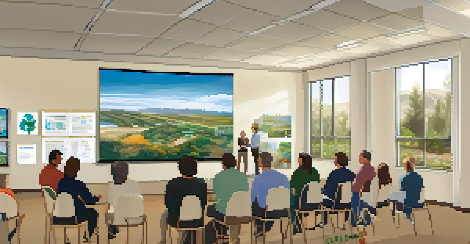 A workshop in Carlsbad focused on sustainability, with attendees learning from local officials in a well-lit community center.