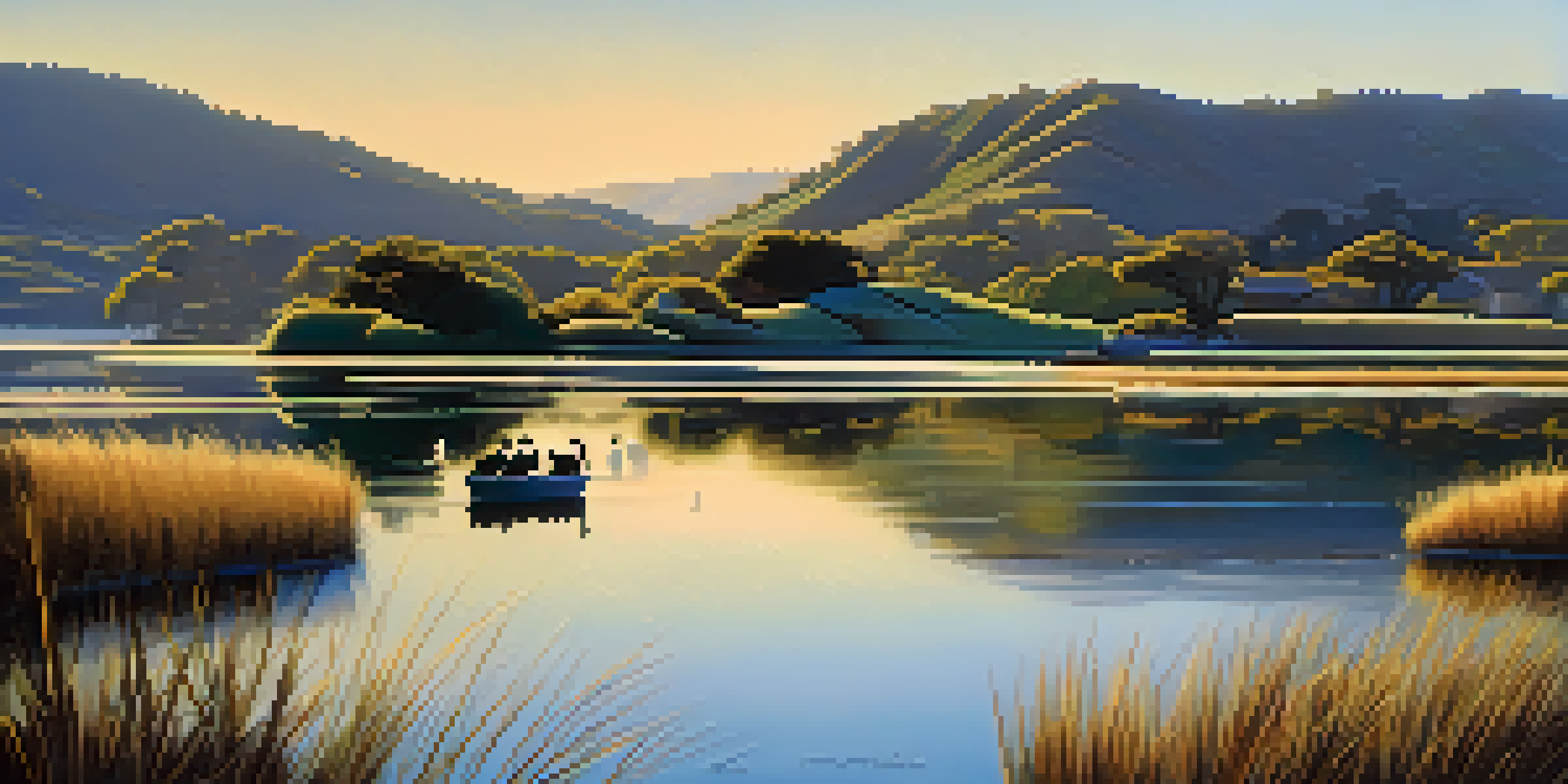 A tranquil winter scene at Batiquitos Lagoon with California quail foraging by the water, surrounded by snow-capped hills and reeds.