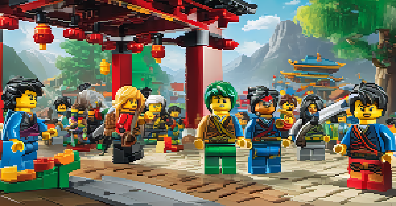 Children engaged in interactive challenges at Lego Ninjago World, dressed as ninjas.