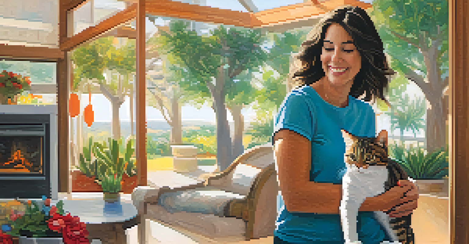 A shy tabby cat named Luna being held by her new owner at a pet adoption event, showcasing their bond.