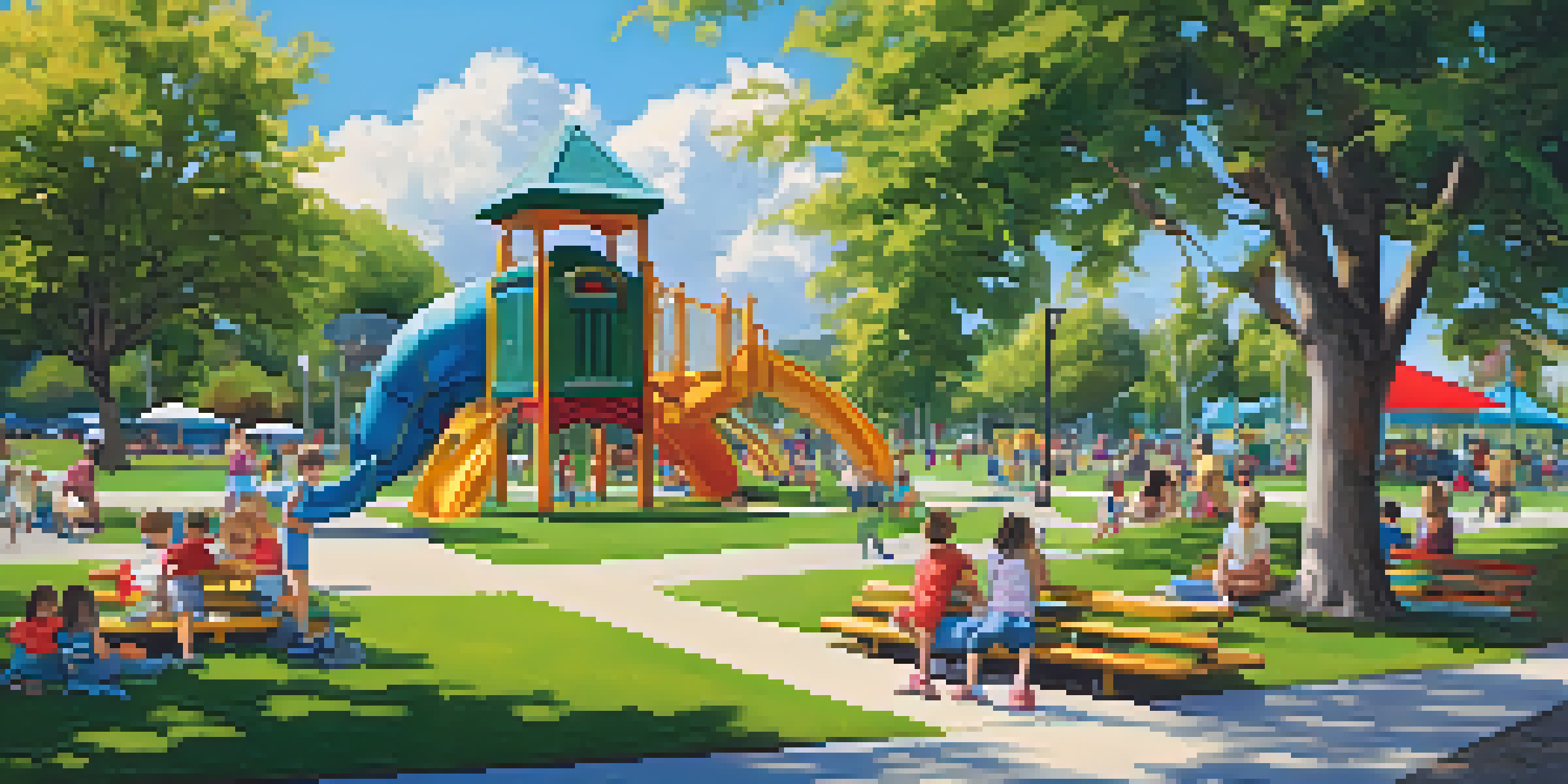 Families enjoying a sunny day at Poinsettia Park, with children playing and parents relaxing.