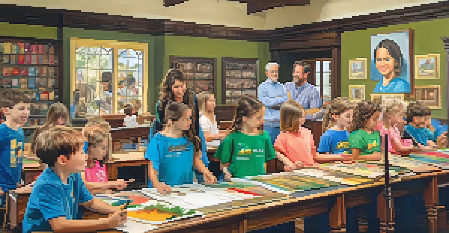 Children happily engaged in a hands-on workshop at a historical museum, creating crafts related to local history.