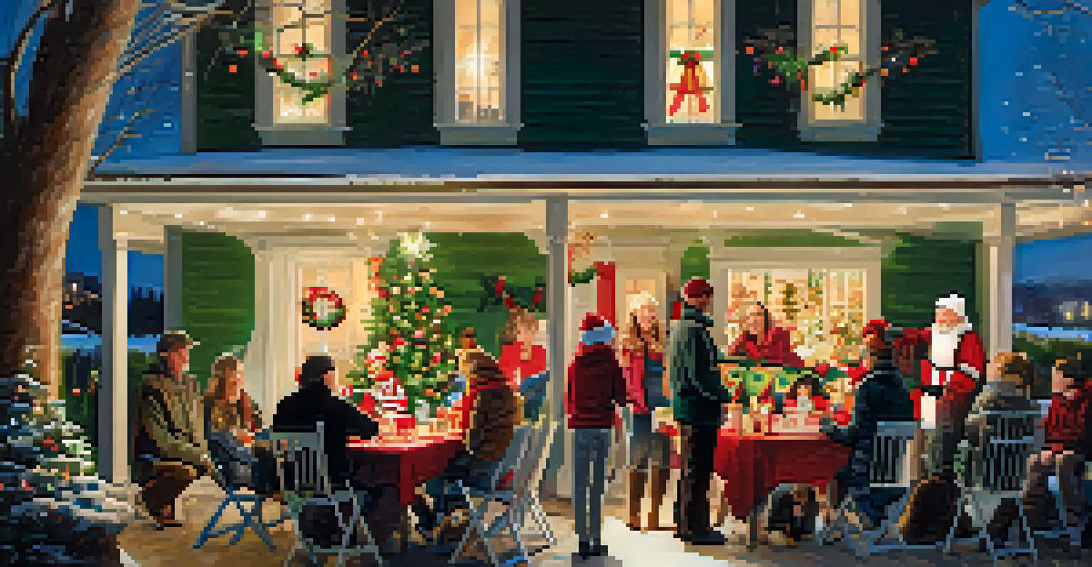 Families enjoying a community gathering with holiday treats and decorations, depicting a lively atmosphere during home tours.